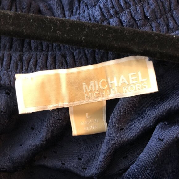 Michael Kors Womens Off Shoulder Blouse Eyelet Floral Navy Blue L - Picture 3 of 4